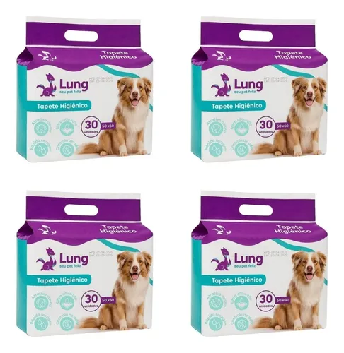 Kit 4un Pacotes Tapete Higiênico Pet 50x60cm Lung 30un Cada