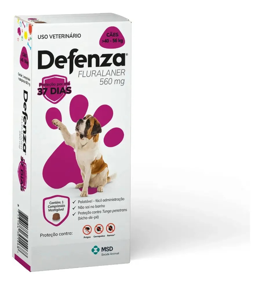 Antipulgas e Carrapatos Defenza 560mg para Cães 40 a 56kg Comprimido Mastigável 1 unidade