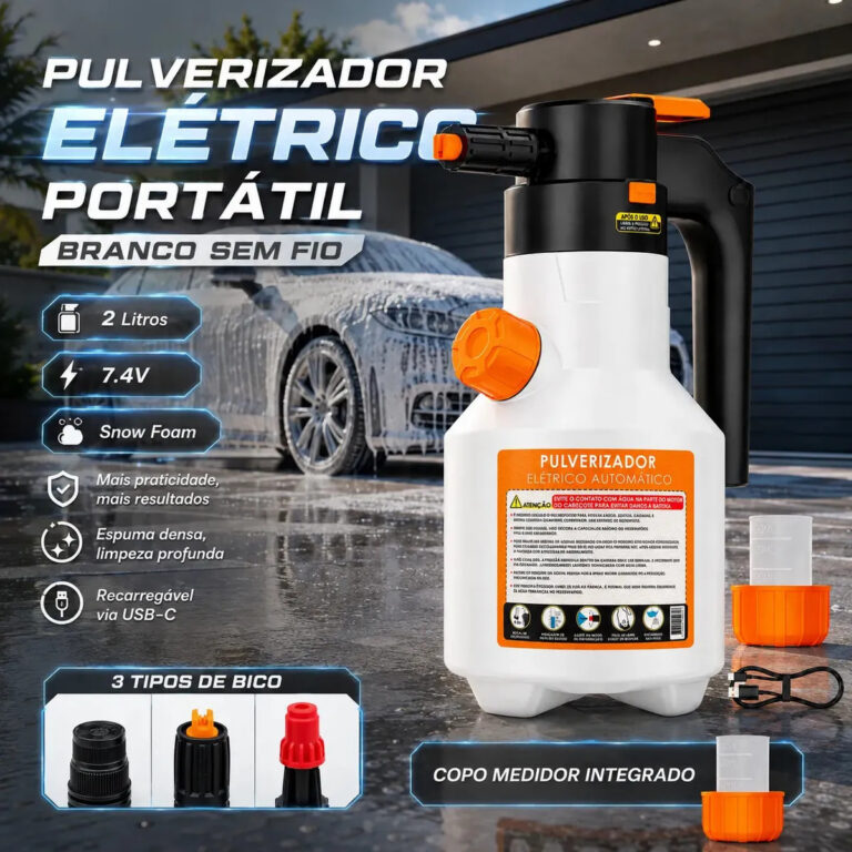 Pulverizador Borrifador Alta Pressão Snow Foam Eletrico Profissional Espuma Ativa Automotivo Lavagem Carro Moto Limpeza Detalhamento Jardim Uso Geral Híbrido Cor Branco