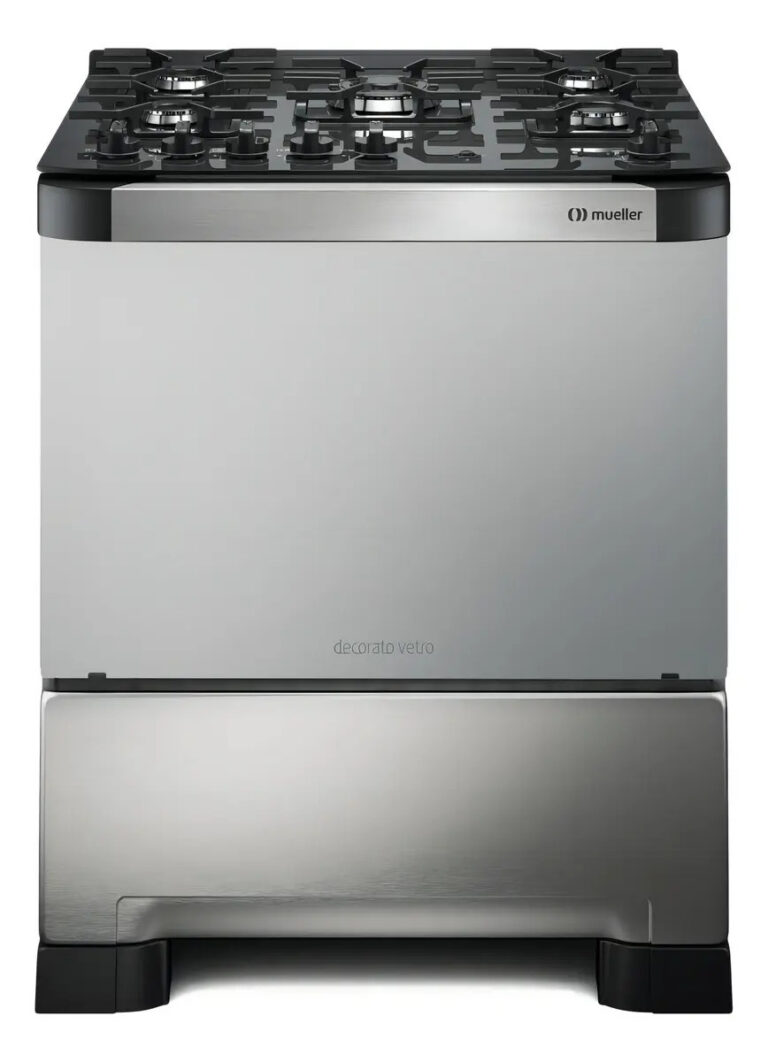 Fogão 5 Bocas Mueller Decorato Vetro Inox com Mesa de Vidro Aço Inoxidável Gas/Eléctrica