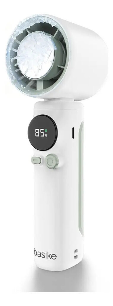 Mini Ventilador de Mão Basike Ba-FAN327 Portátil Recarregável USB com Resfriamento de Gelo 10W Alta Potência Turbo Silencioso para Verão 6000mAh，Branco Com Display Digital e 100 Velocidades