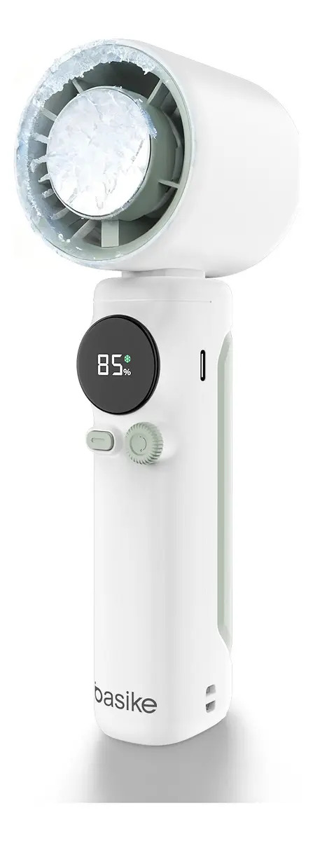 Mini Ventilador de Mão Basike Ba-FAN327 Portátil Recarregável USB com Resfriamento de Gelo 10W Alta Potência Turbo Silencioso para Verão 6000mAh，Branco Com Display Digital e 100 Velocidades