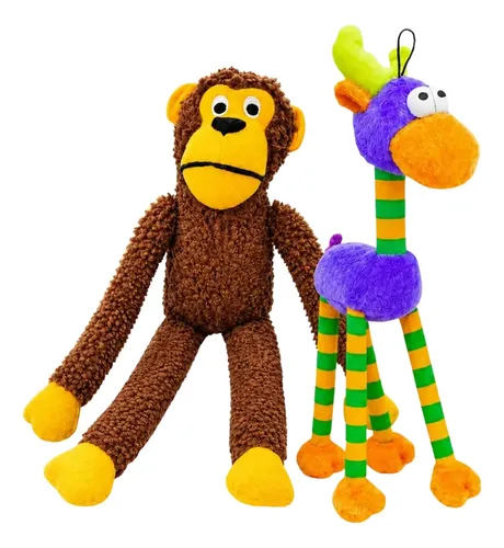Kit Brinquedo Pelúcia Macaco + Alce Roxo Cachorro Com Apito