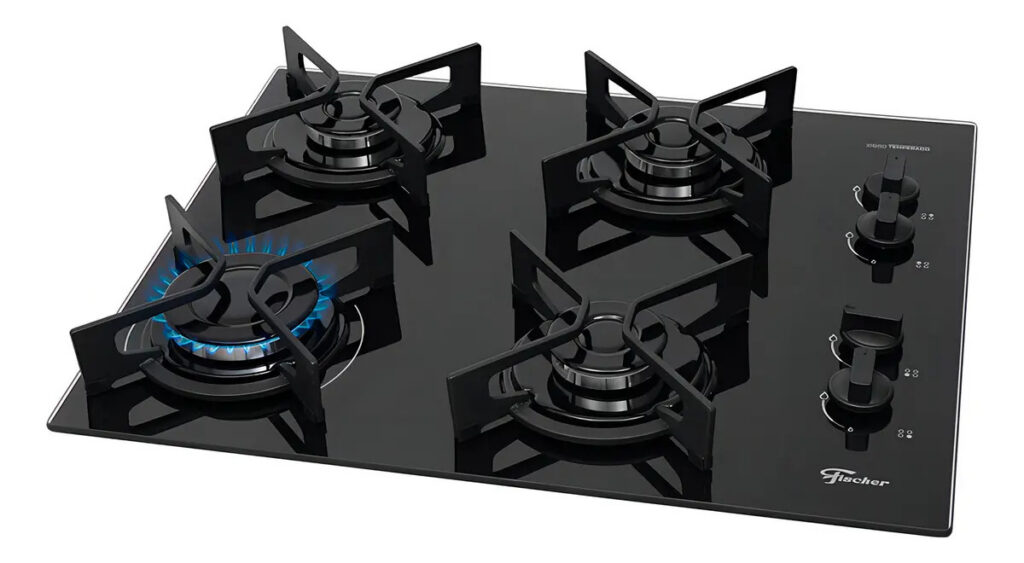 Cooktop Fit Line Fischer 4 Bocas Chama Rapida Trempe Iron Vidro Preto 36310-102671