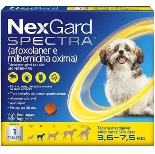 Nex Gard Spectra Cães 3,6-7,5kg Antipulgas e Carrapatos Tablete Mastigável