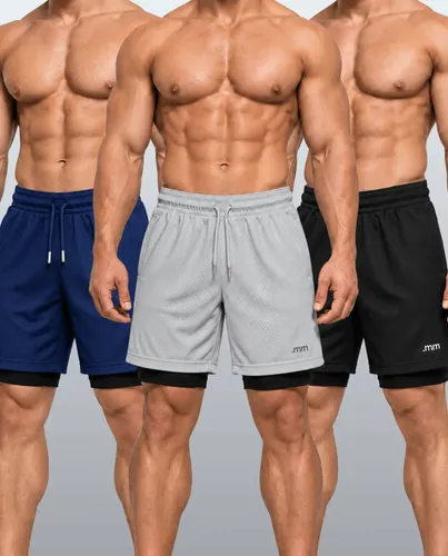 Kit 3 Bermudas 2 Em 1 Short Duplo Masculino Academia Treino