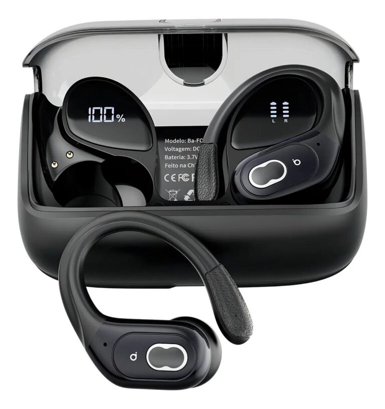 Basike Fone De Ouvido Sem Fio Esportivo Bluetooth6.0 Tws, Corrida Gancho, À Prova D’água, Com Gan, Tela Led Dupla, Suporta Chamadas De Voz, Adequadas Para Android E Ios, Cor Preto