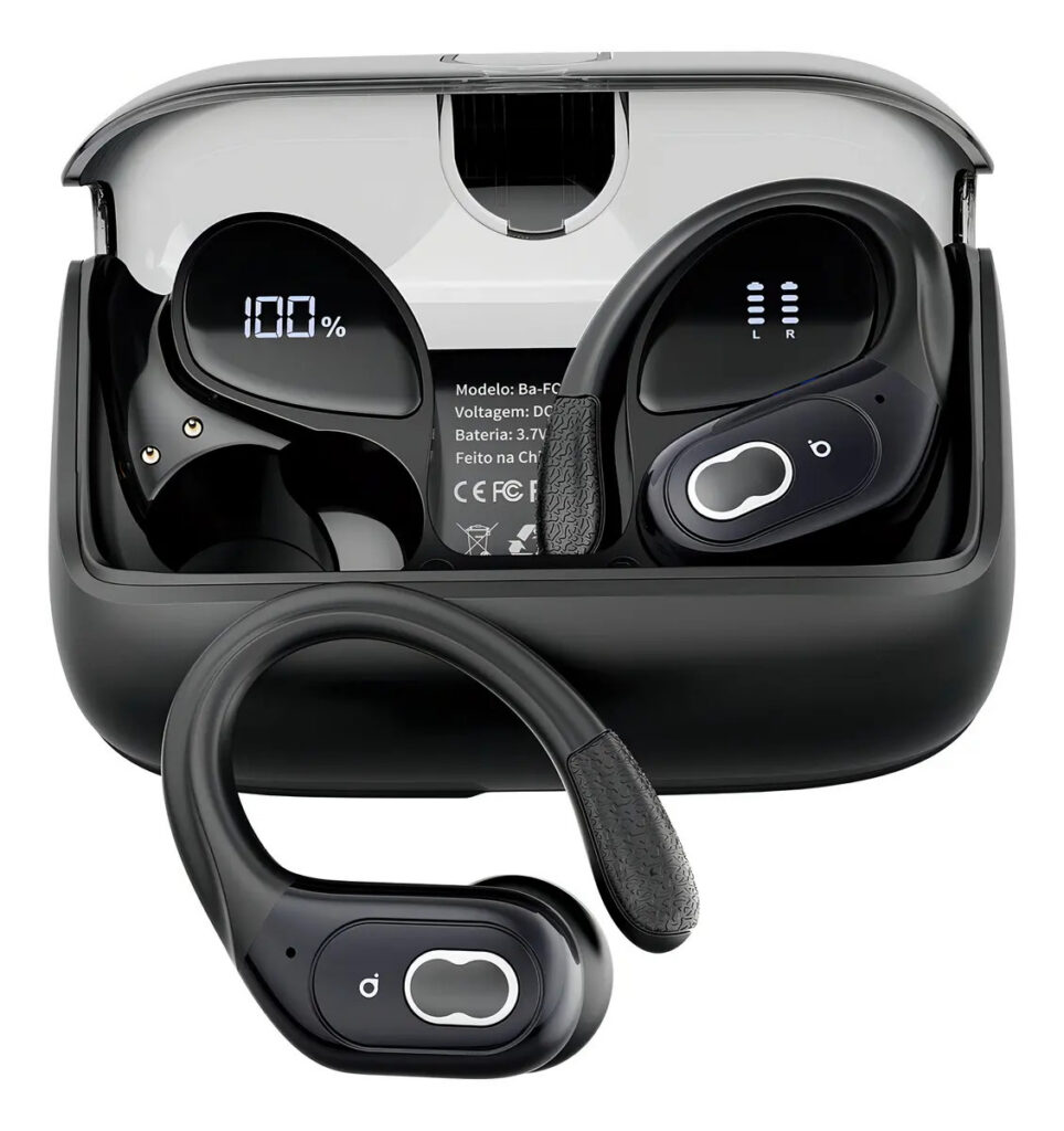 Basike Fone De Ouvido Sem Fio Esportivo Bluetooth6.0 Tws, Corrida Gancho, À Prova D’água, Com Gan, Tela Led Dupla, Suporta Chamadas De Voz, Adequadas Para Android E Ios, Cor Preto