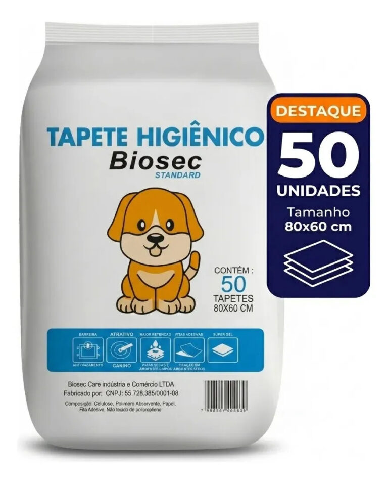 Tapete Higiênico 50 Unidades 80×60 biosec descartável para cachorro pet cão absorvente manta fralda com fita adesiva antiodor
