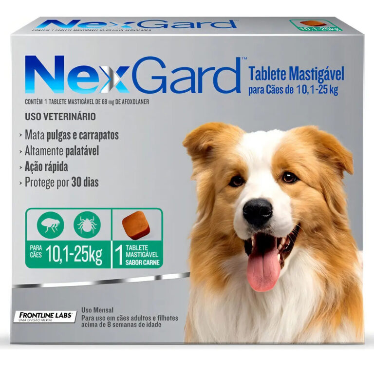 NexGard Cães 10 a 25kg Antipulgas e Carrapatos Tablete Sabor Carne