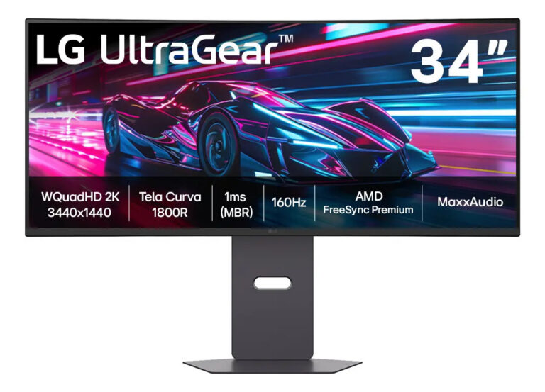 Monitor Gamer LG UltraGear Curvo 34″ QuadHD 2K, UltraWide 1800R, 160Hz, 1ms (MBR), AMD FreeSync Premium, HDR10, MaxxAudio, Preto -34G600A