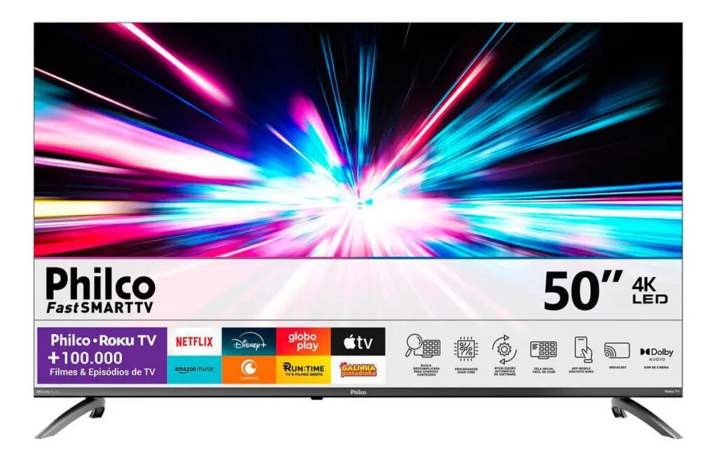 Smart TV Philco 50″ Polegadas 4K UHD Roku TV HDR10 Dolby Audio WiFi P50CRB