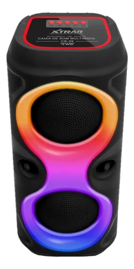 Caixa de Som Portátil Xtrad Bluetooth 50W RGB, com Rádio FM e TWS