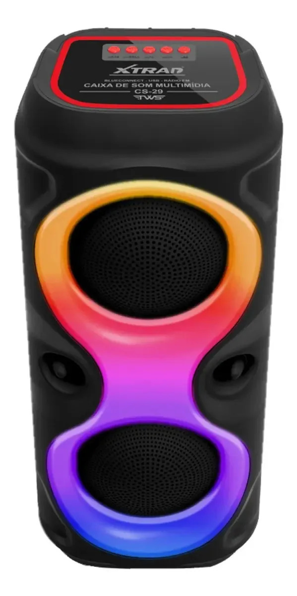 Caixa de Som Portátil Xtrad Bluetooth 50W RGB, com Rádio FM e TWS