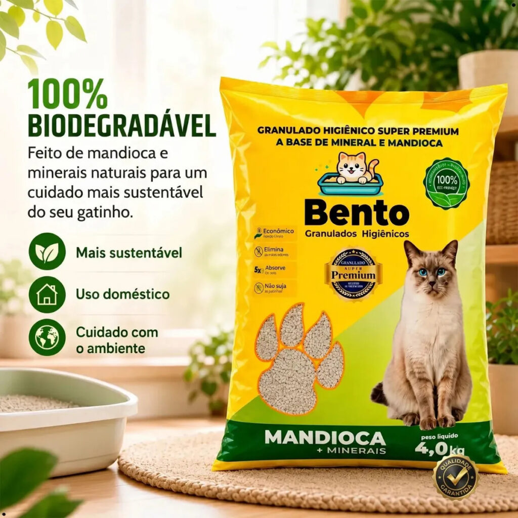 Kit 3 Areia Higiênica Para Gatos 4kg Super Premium Mandioca e Minerais Alta Absorção Controle de Odores Biodegradável Forma Torrões Baixo Pó Não Gruda nas Patas Rende Mais Econômica RD Comercial