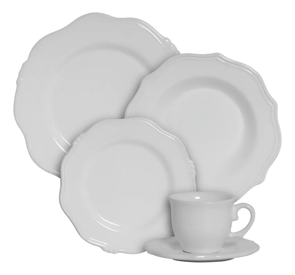 Jogo de Jantar Algarve Scalla de Cerâmica Branco 20 Peças