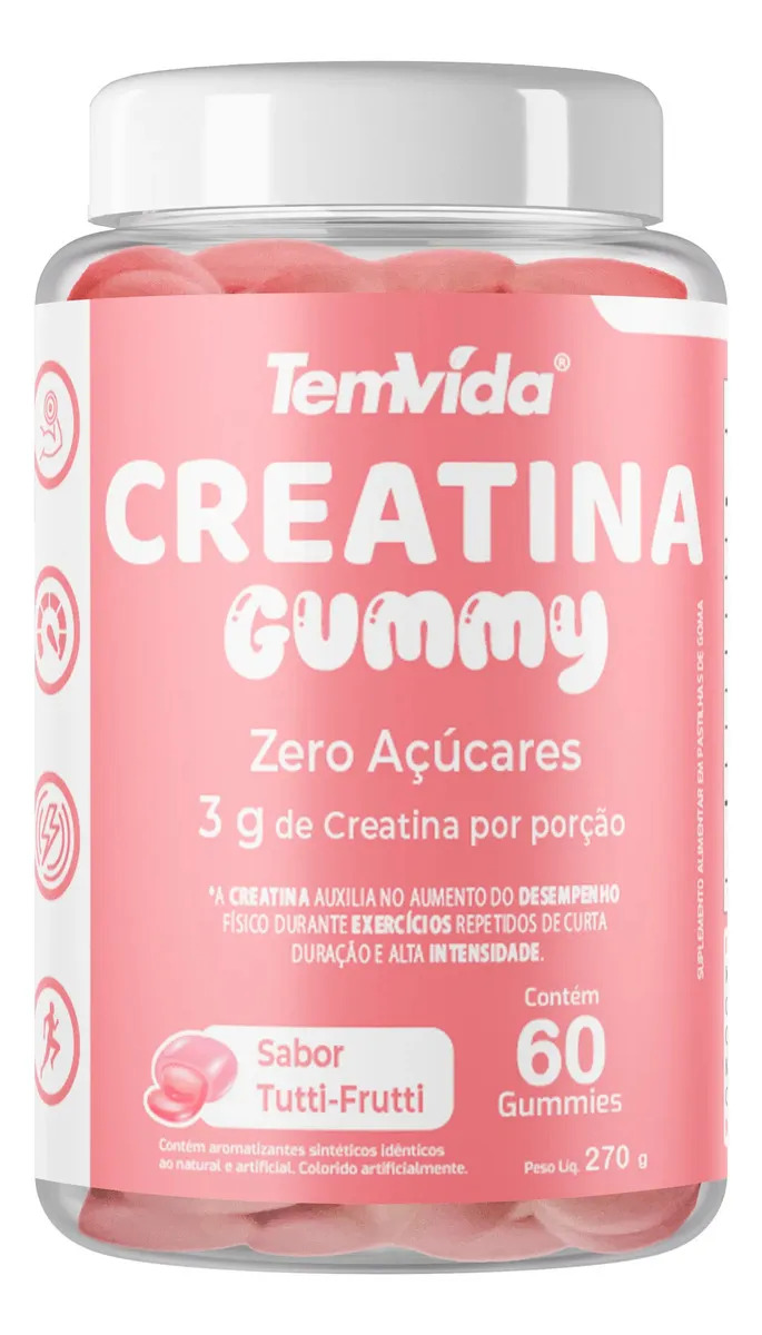 Creatina Gummy em Gomas Zero Açúcar 60 Unidades 3g Tem Vida