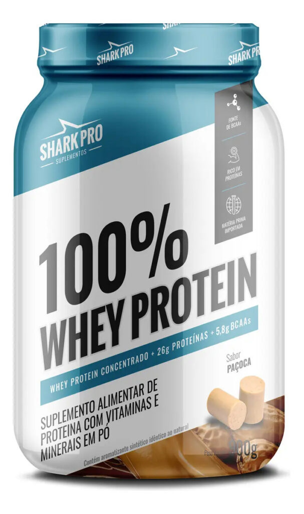 Whey Protein 100% Pote 900g Proteína Shark Pro Sabores Top Sabor Paçoca