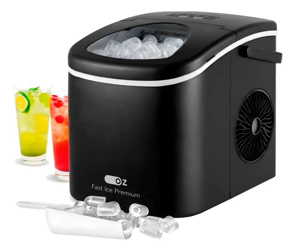 Máquina Fabricadora De Gelo Turbo Ice Mg1500 Oz 13kg Portátil Eficiente Limpeza Automática Com Pá E Cesto Premium