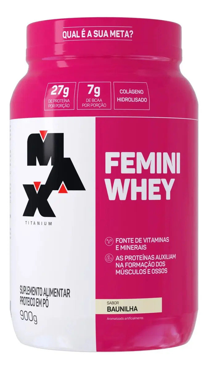 Whey Protein 900g Femini Whey Protein Max Titanium Baunilha Proteína e Colágeno