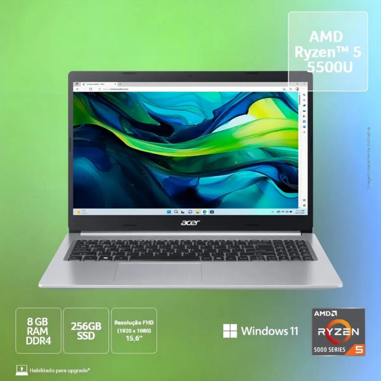 Notebook Acer Aspire 5 A515-45-R5AT AMD Ryzen 5 5500U 15.6″AMD Radeon Graphics 256GB SDD 8GB RAM Windows 11