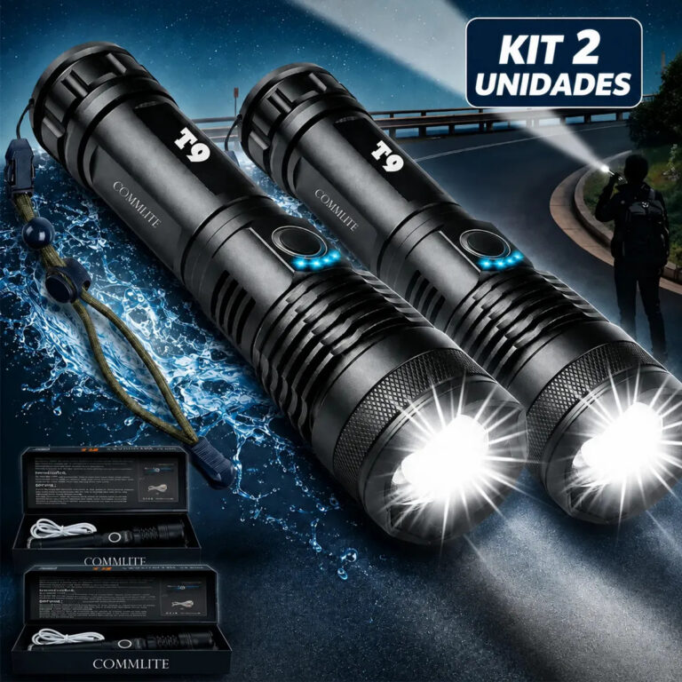 Kit 2 Unidades – Lanterna Tática Militar T9 Mais Forte Do Mundo Profissional Lanterna Potente Led Mais Forte Do Mundo Acampamento Viajens Caça Camping – Commlite Branco Preto