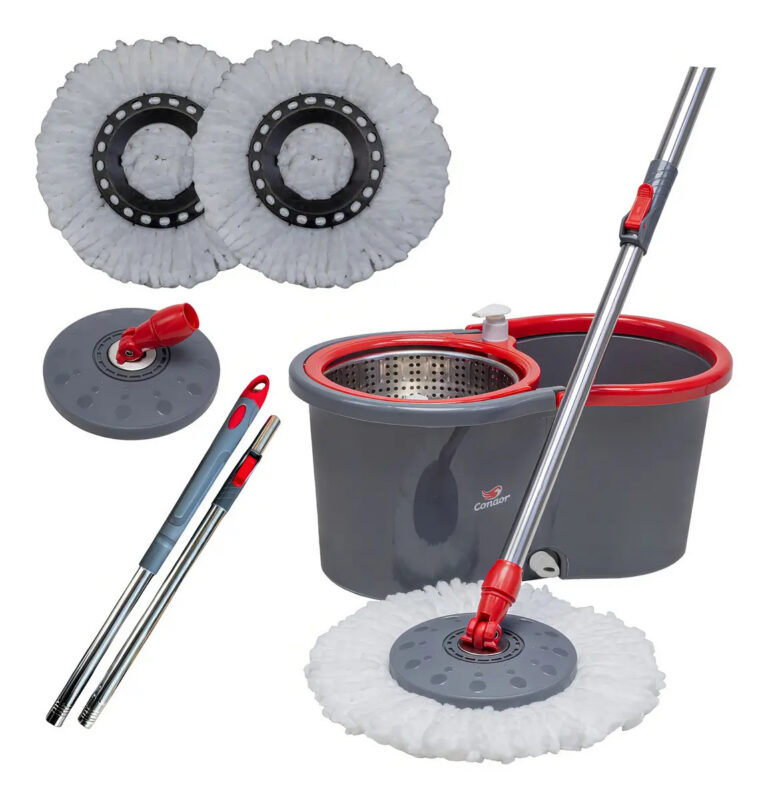 Mop Esfregão Giratório Condor Balde Inox 13 Litros + Refil Microfibra + Cabo Longo 1,4 Metros