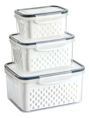 Kit 3 Organizadores Geladeira Alimentos Vegetais Com Tampas