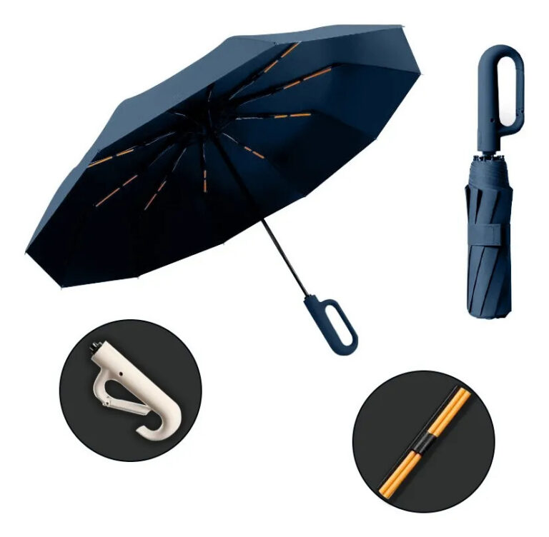 Guarda Chuva Grande Automático Contra Vento Cabe Cor Azul-marinho Desenho Do Tecido Liso