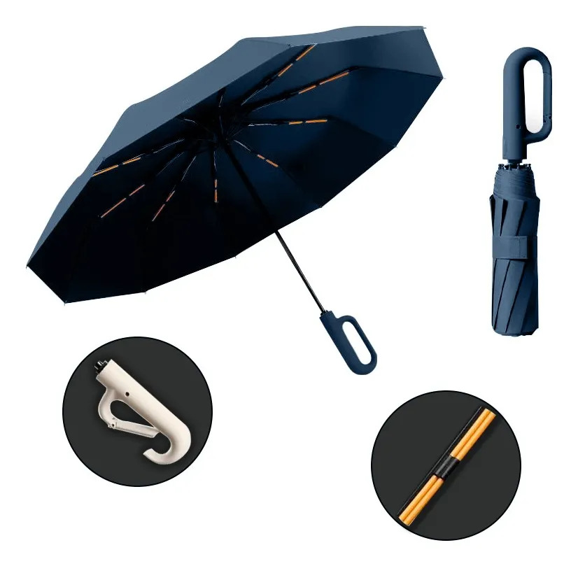 Guarda Chuva Grande Automático Contra Vento Cabe Cor Azul-marinho Desenho Do Tecido Liso