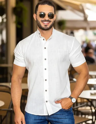 Camisa Masculina Branca Social Gola Padre Linho Premium Moda