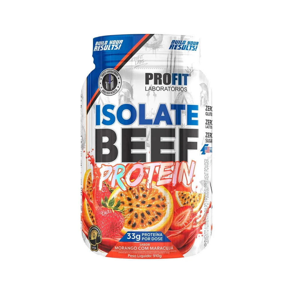 Whey Isolate Beef Protein Proteína da Carne Morango Com Maracujá 910g Profit Labs