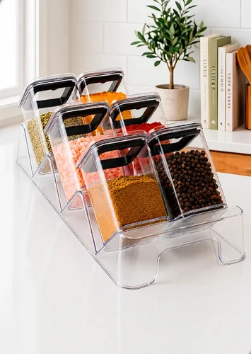 Porta Temperos Hermético Organizador 7 Peças Com Etiquetas