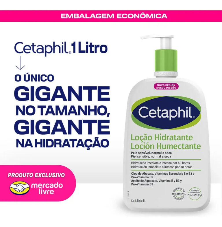 Cetaphil Loção Hidratante Corporal e Facial para Pele Sensível, Normal a Seca 1L – Hidratação 48h
