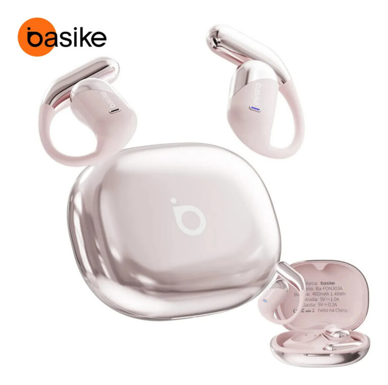 Fone de Ouvido Sem Fio Bluetooth 6.1 Esportivo OWS Com Ganchos Estéreo Hi-Fi com Microfone para Chamadas Claras, Controle de Volume Basike Fone Ouvido para Academia Corrida e Gamer, 100h Standby Rosa