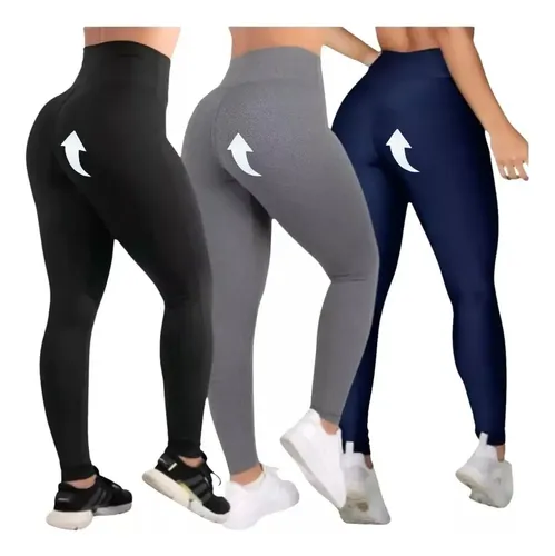 Kit 3 Calças Legging Grossa Empina Levanta Bumbum Academia