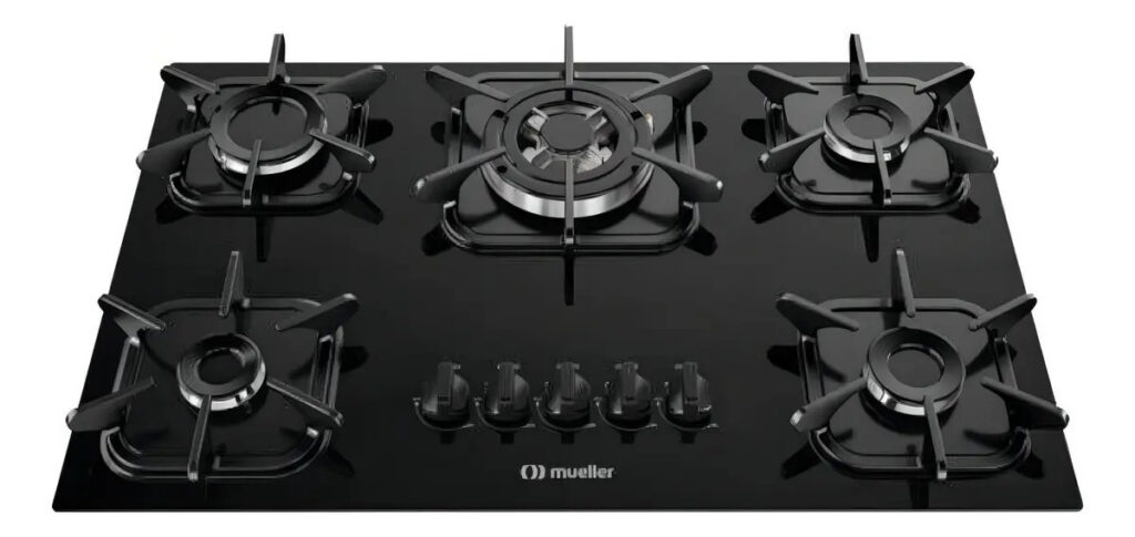 Cooktop Mueller 5 Bocas Preto Com Queimador Tripla Chama G5