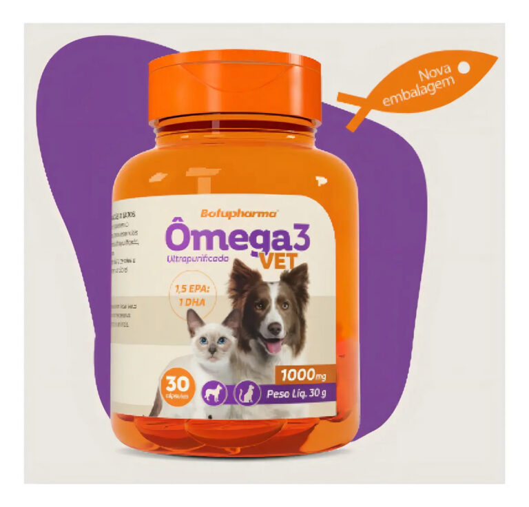 Ômega 3 1000mg Vet Botupharma Pet Line 30 Cápsulas Para Cães e Gatos