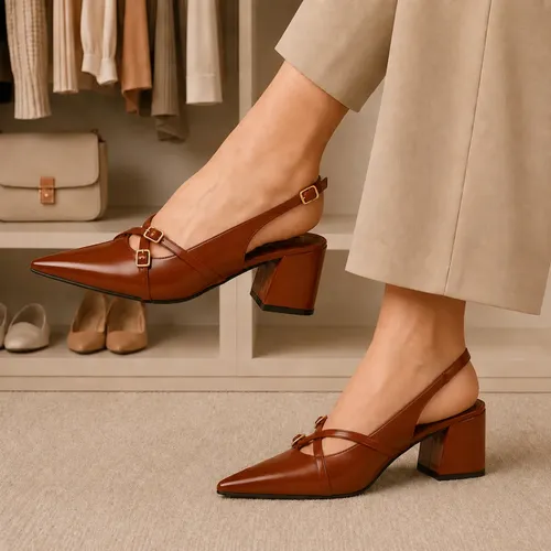 Sapato Slingback Salomé Bico Fino Feminino Salto Grosso