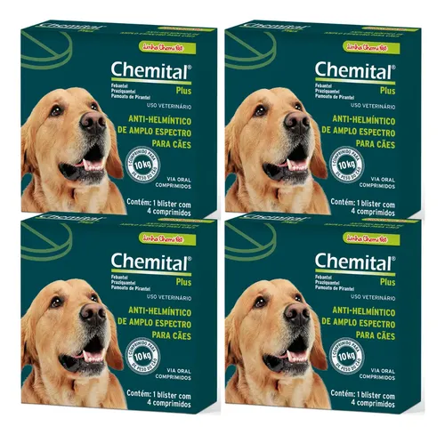 Chemital Plus Vermífugo Cães 4 Comprimidos Kit Com 04 Caixas