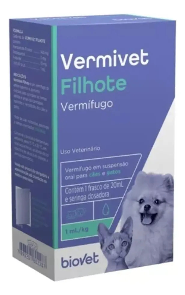 Vermífugo Biovet Vermivet Filhotes 20ml Para Cães e Gatos