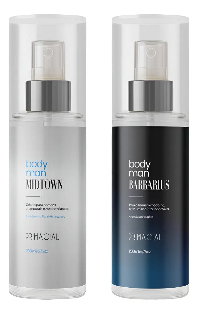 KIT BODY SPLASH MASCULINO BARBARIUS E MIDTOWN 200ML – PRIMACIAL PERFUME FRESCO AMADEIRADO