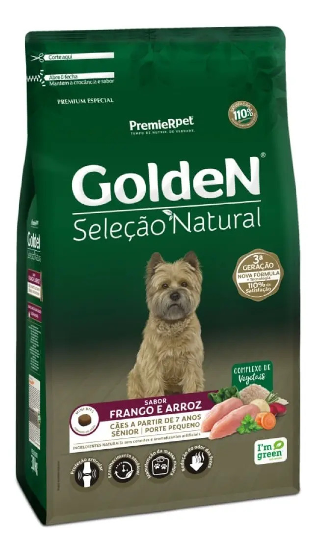 Ração Seca Golden Cão Pequeno Senior Frango Arroz 3kg Joint Health