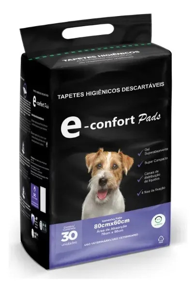 Tapete Higiênico E-confort Pads 80x60cm 30 Unidades Branco