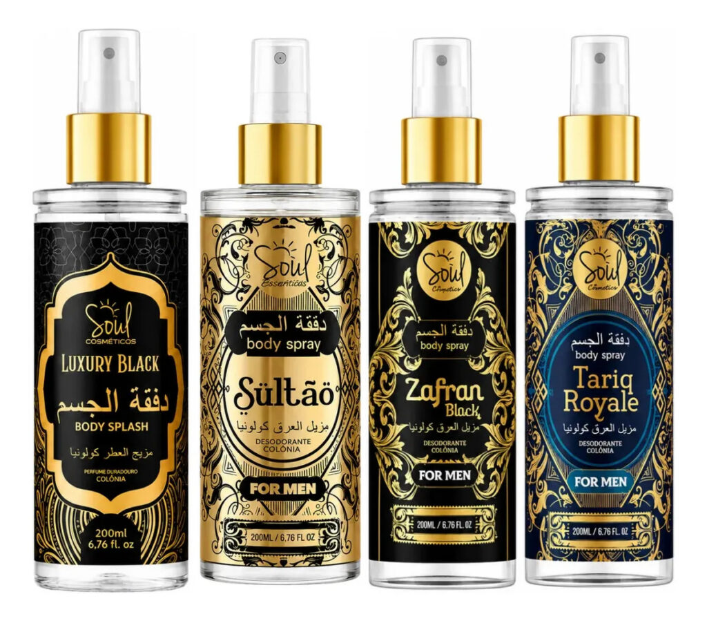 Body Splash Árabe Masculino Kit C/4 Perfumes De Alta Fixação Soul Cosméticos 200ml