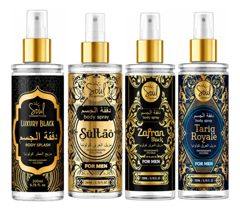 Body Splash Árabe Masculino Kit C/4 Perfumes De Alta Fixação Soul Cosméticos 200ml