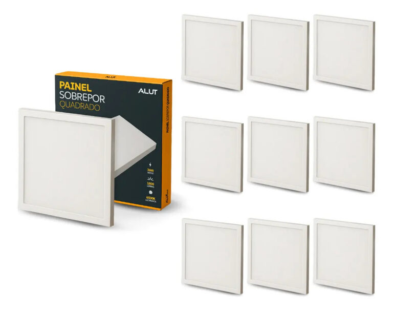 Kit 10 Painel Led Plafon Easy 30w 39×39 6500k Sobrebor Quadrado Alut