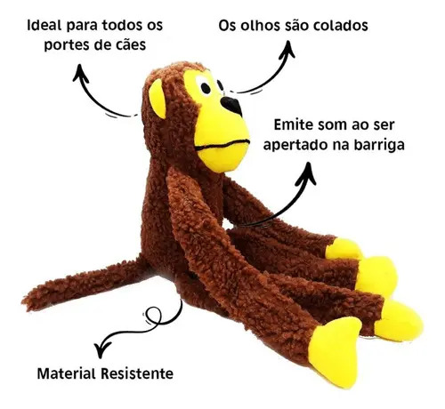 Brinquedo de Pelúcia Macaco Grande Savana Pet Para Cães Com Som e Apito