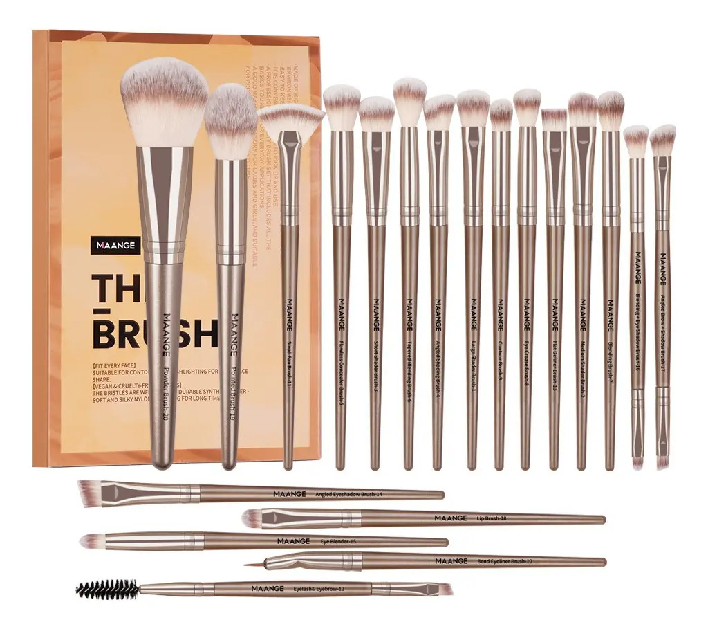 Conjunto de pincéis de maquiagem profissional, 20 unidades, cor dourada