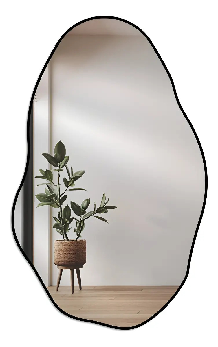 Espelho Orgânico Loja Sala 80×50 Grande Banheiro Elegante Moldura Preto